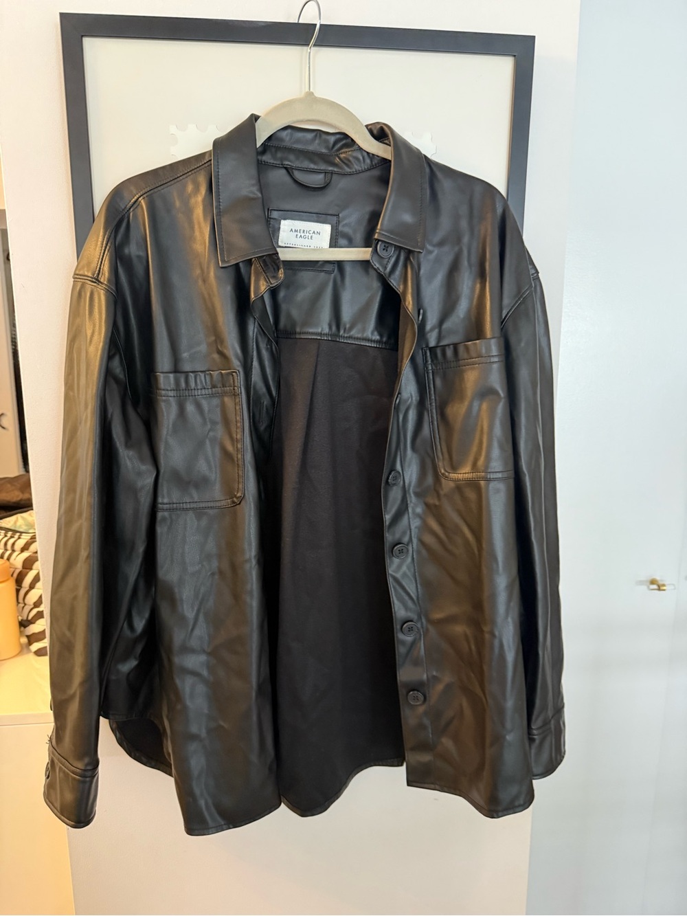 American Eagle Outfitters Black Faux Leather Shacket